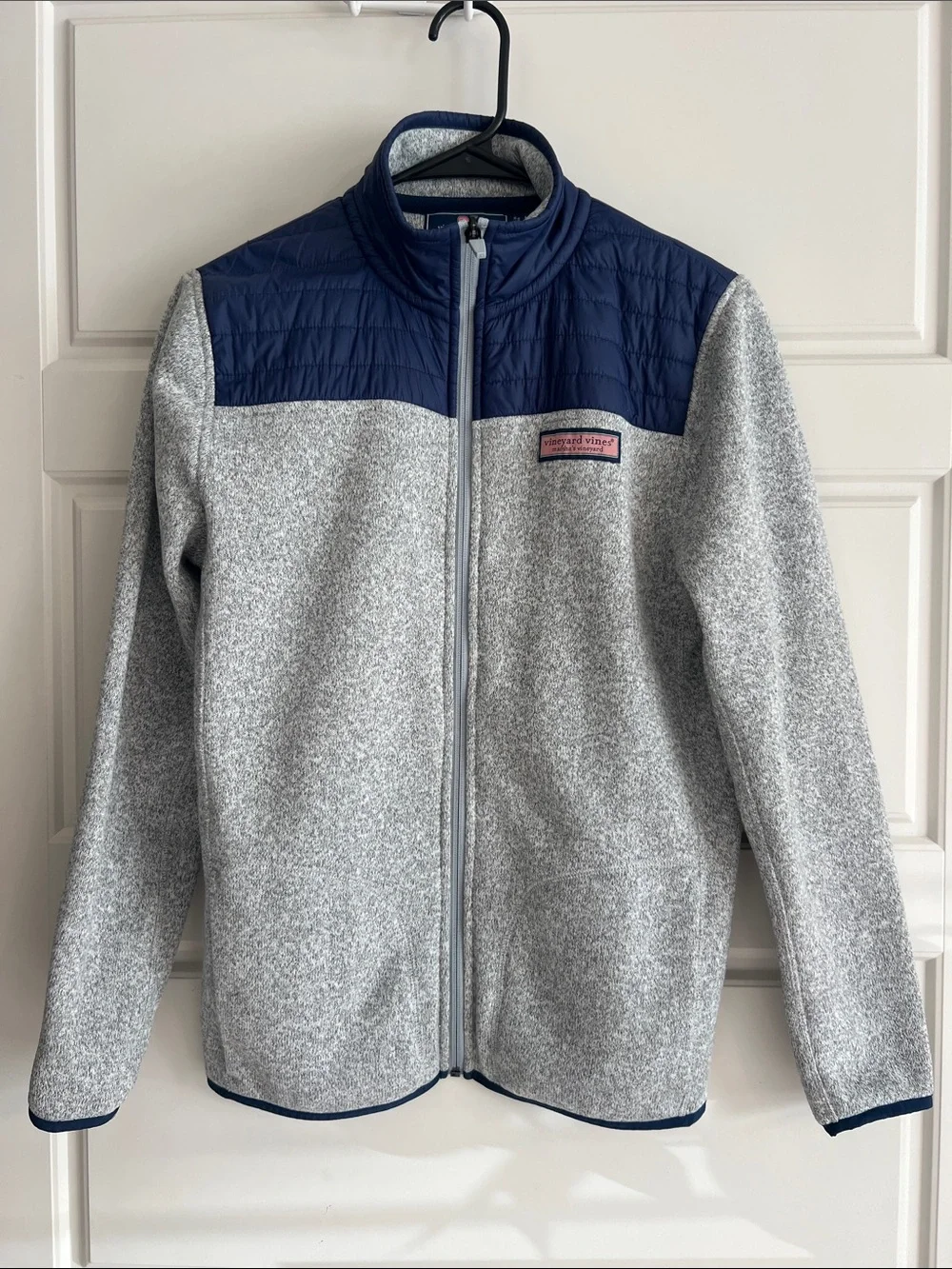 Vineyard Vines Kids Gray Fleece Jacket with Navy Quilted Yoke